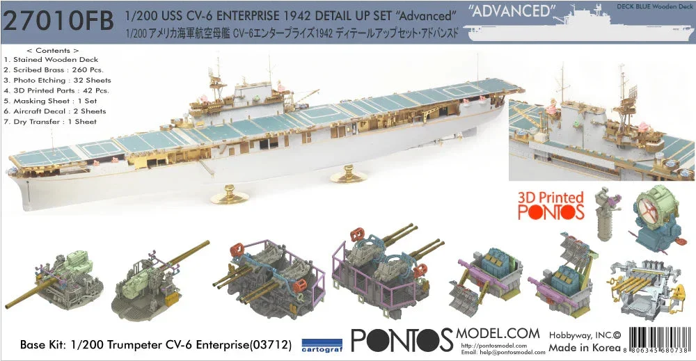 1/200 Pontos Model USS CV-6 Enterprise 1942 Detail up Set (Blue Deck) 27010FB
