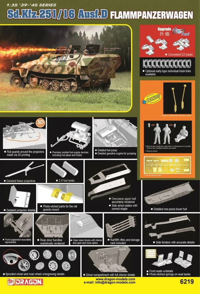 1/35 Dragon Model Sd.Kfz. 251/16 Ausf.D Flammpanzerwagen 6219 - Dragon Models