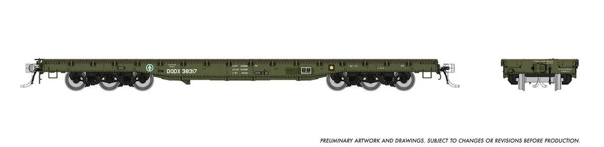 HO Rapido Magor 54' Flatcar: DODX - Late Scheme: Single Car 199004A