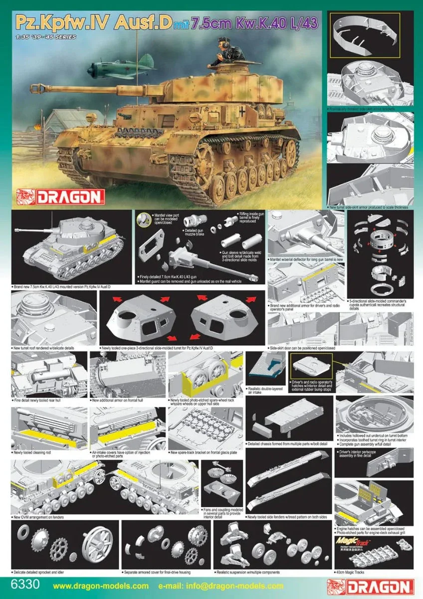 1/35 Dragon Model Pz.Kpfw. IV Ausf. D Mit 7.5cm Kw.K.40 L/43 6330 - Dragon Models