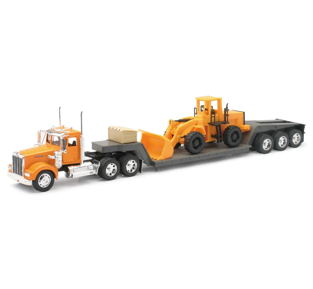 1/32 New-Ray Kenworth W900 Lowboy w/ Construction Tractor 10623