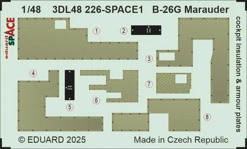 1/48 Eduard B-26G Marauder cockpit insulation & armour plates for ICM kit 3DL48226