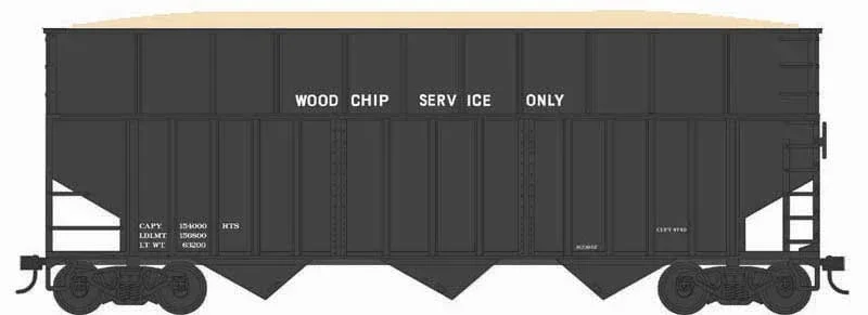 HO Bowser 70-T Rib Side Wood Chip Hopper Black Data 43434