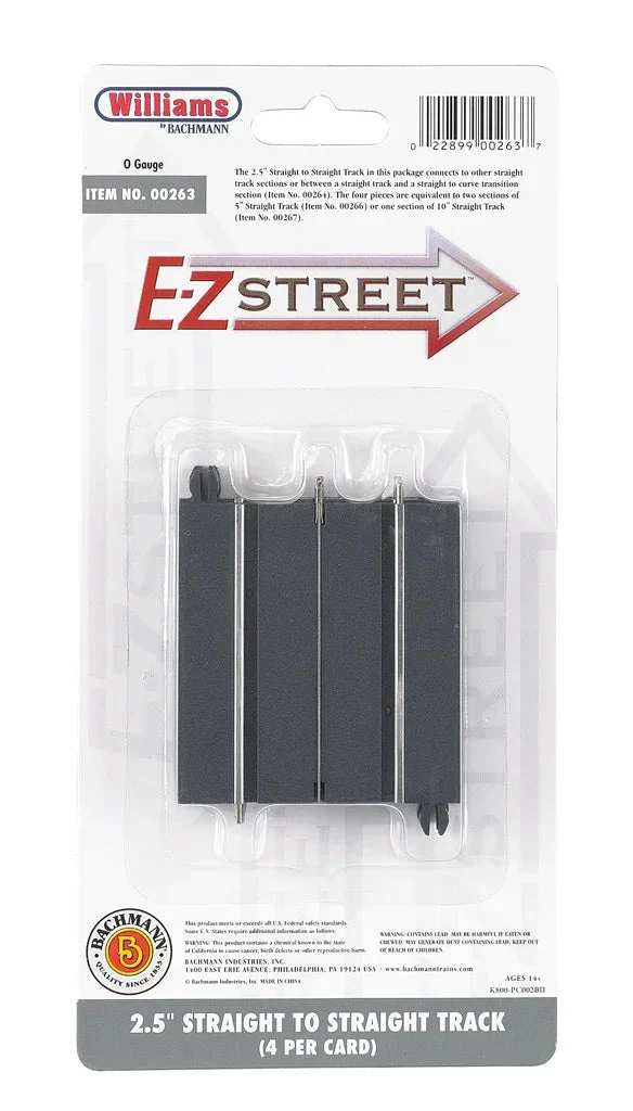 O Williams E-Z Street 2.5" Straight to Straight Track (4/Card) 00263