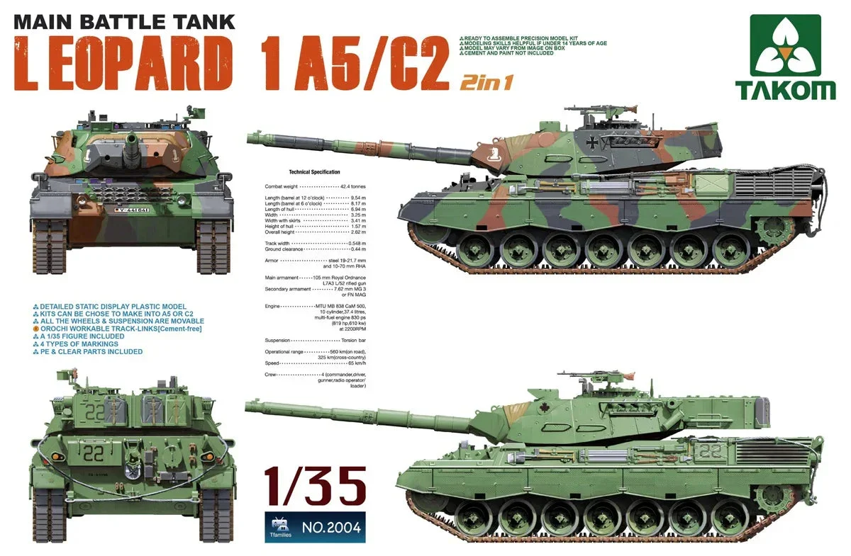 1/35 Takom Main Battle Tank Leopard 1 A5/C2 2004 - Takom Models