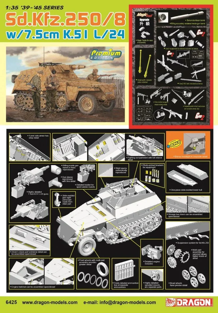 1/35 Dragon Model Sd.Kfz. 250/8 Ausf. B w/7.5cm K.51 L/24 6425 - Dragon Models