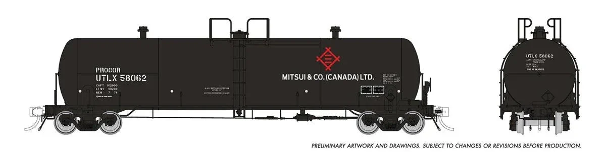 HO Rapido Procor 20k Gal Tank Car: Mitsui & Co Canada (UTLX): 6-Pack - 135016