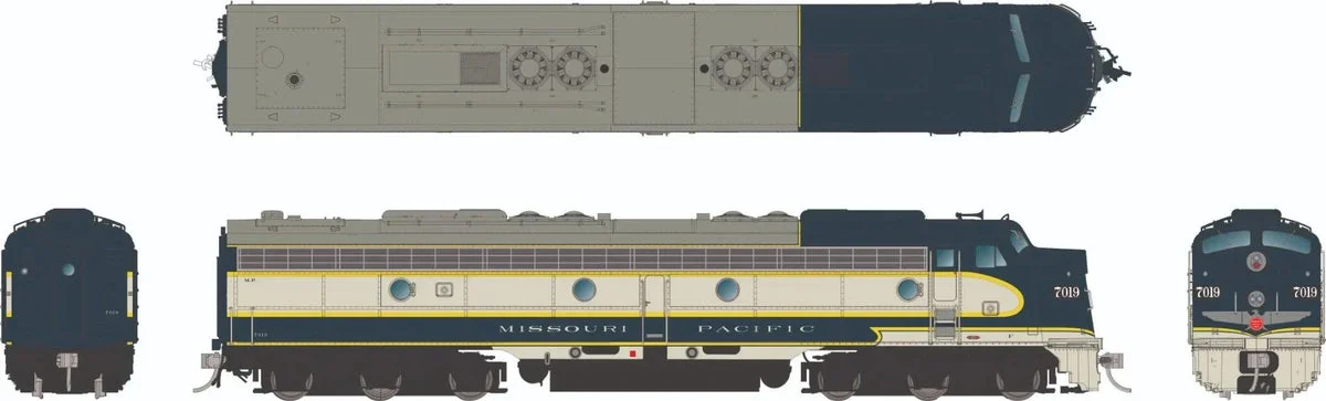 HO Rapido EMD E8A (DC/DCC/Sound): Mopac - Eagle Scheme: #7019 - 28584