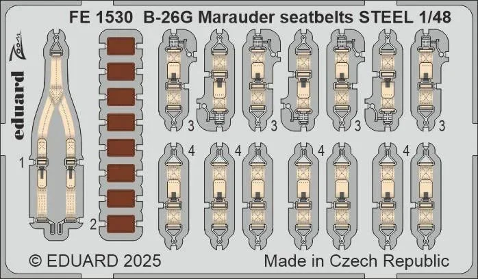 1/48 Eduard B-26G Marauder seatbelts STEEL Zoom set for ICM kit FE1530