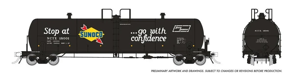 HO Rapido Procor 20k Gal Tank Car: Sunoco (NCTX): 6-Pack - 135018