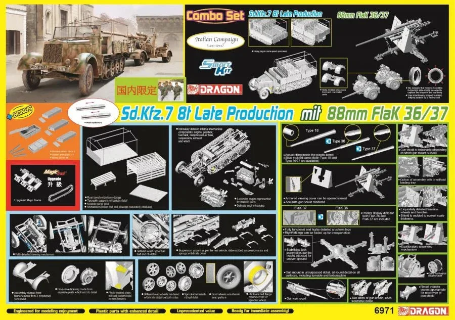1/35 Dragon Model Sd.Kfz. 7 Late Production mit 8.8mm FlaK 36/37 6971 - Dragon Models