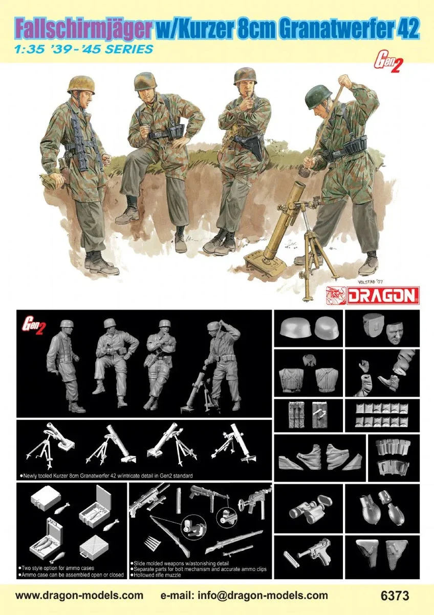 1/35 Dragon Model Fallschirmjäger w/Kurzer 8cm Granatwerfer42 6373 - Dragon Models