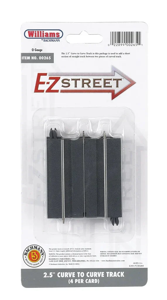 O Williams E-Z Street 2.5" Curve to Curve Track (4/Card) 00265