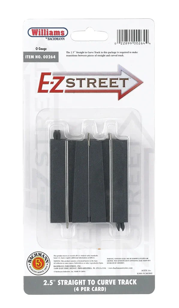 O Williams E-Z Street 2.5" Straight to Curve Track (4/Card) 00264