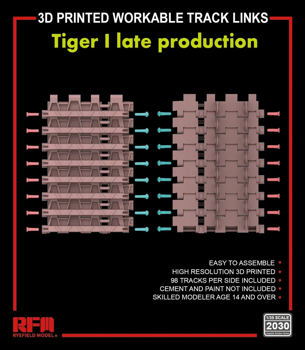 1/35 Ryefield Models 3D Printed Workable Track Links for Tiger I Late Production 2030