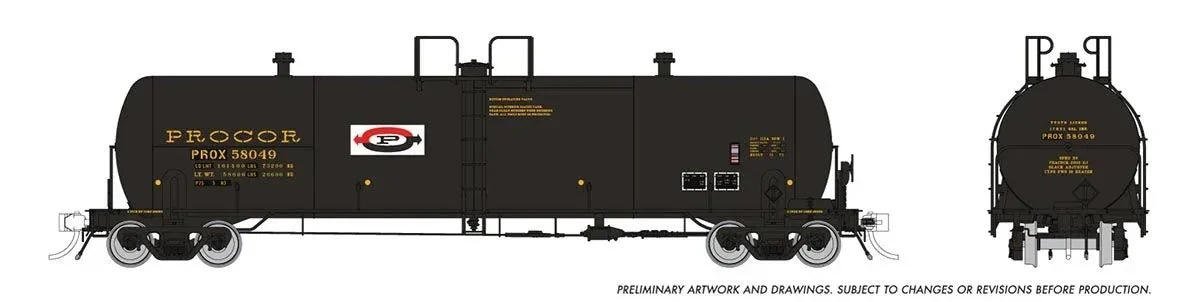 HO Rapido Procor 20k Gal Tank Car: PROX - Patched Split P Logo: 6-Pack - 135024