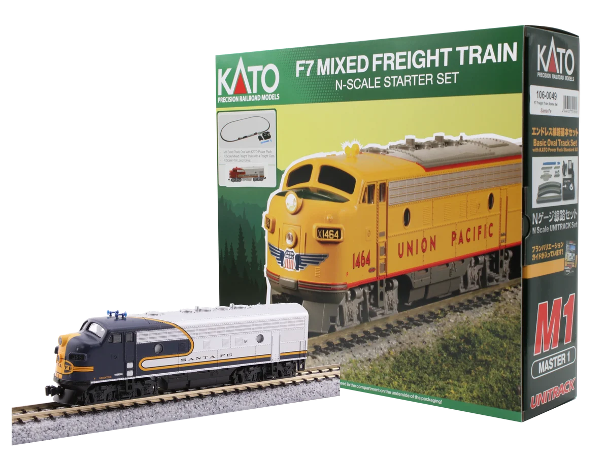 N Kato F7 Freight Train Starter Set AT&SF Bluebonnet 106-0051