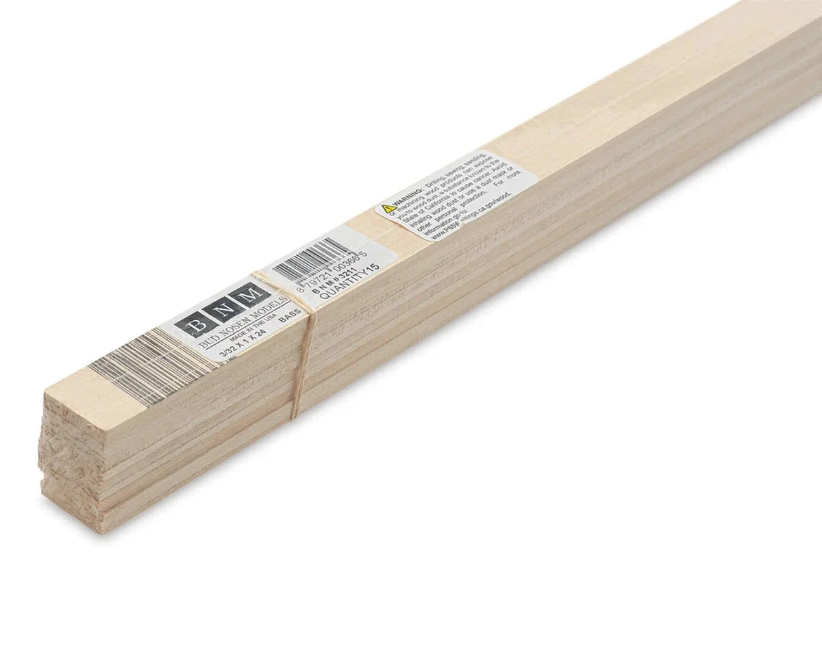 Bud Nosen Basswood Stick 3/32" x 1" x 24" (15/pkg) 3211