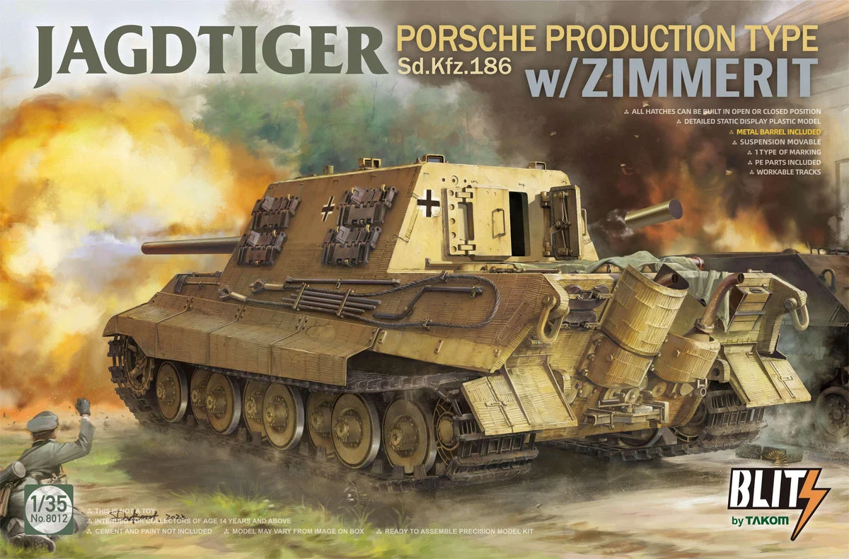 1/35 Takom Jagdtiger Sd.Kfz. 186 Porsche Production Type w/Zimmerit (Blitz) 8012 - Takom Models