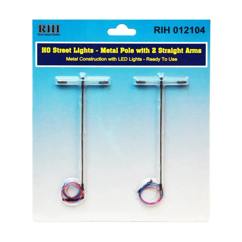 HO Rock Island Street Lights - Metal Poles with 2 Straight Arms (2pcs) 12104