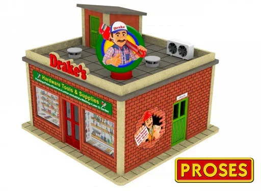 O Bachmann Drake's Hardware Store with Light and Rotating Sign Kit 39123 - Bachmann Trains