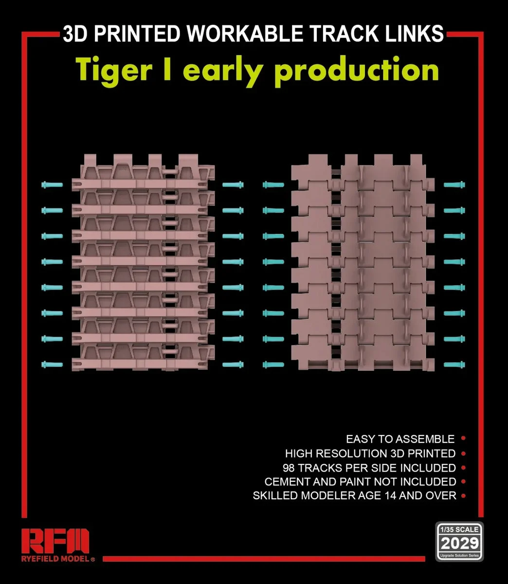 1/35 Ryefield Models 3D Printed Workable Track Links for Tiger I Early Model 2029