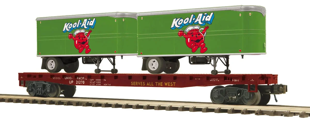 O MTH Union Pacific Premier Flat Car w/(2) Pup Trailers 2095715 - MTH Electric Trains