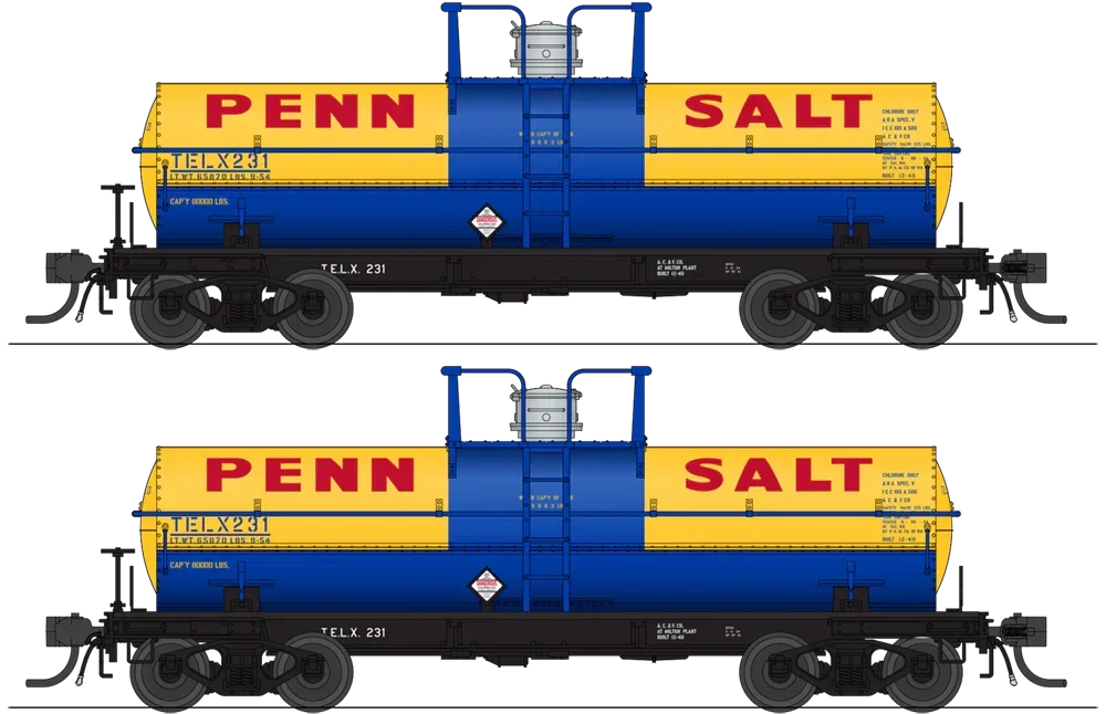 HO Broadway Ltd 6,000 Gallon Tank Cars Penn Salt (2-Pack) 6466