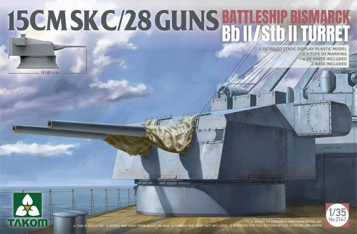 1/35 Takom 15 cm SK C/28 Guns Bismarck Bb II/Stb II Turret 2147 - Takom Models
