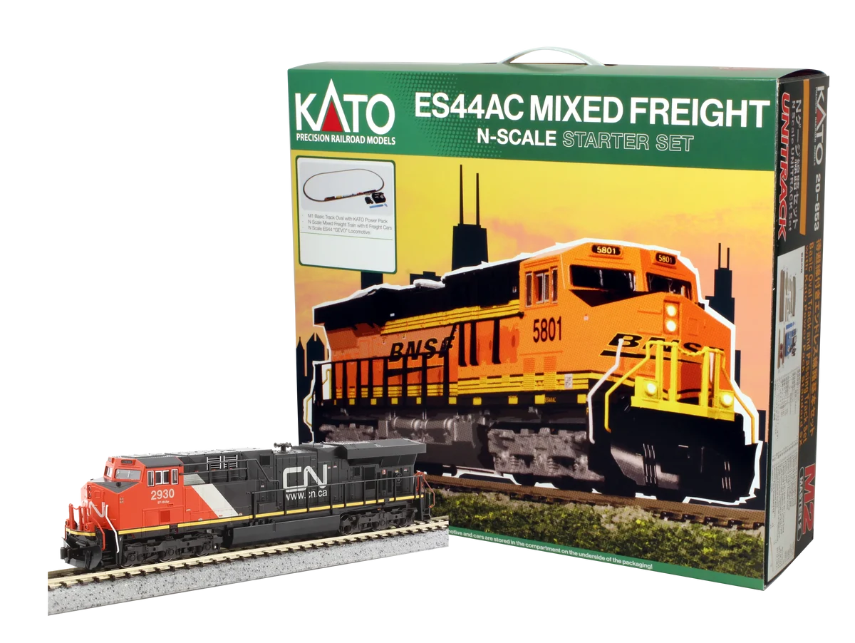 N Kato GE ES44AC "Gevo" and Mixed Freight Starter Set - Canadian National 106-0020