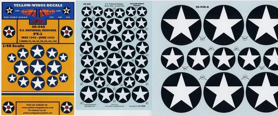 1/48 Yellow Wings Decals US National Insignia No Red Dot Part-3 48-048