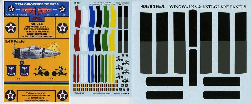 1/48 Yellow Wings Decals F2A-1/2 Buffalo Chevrons & Fuselage Bands 48-016