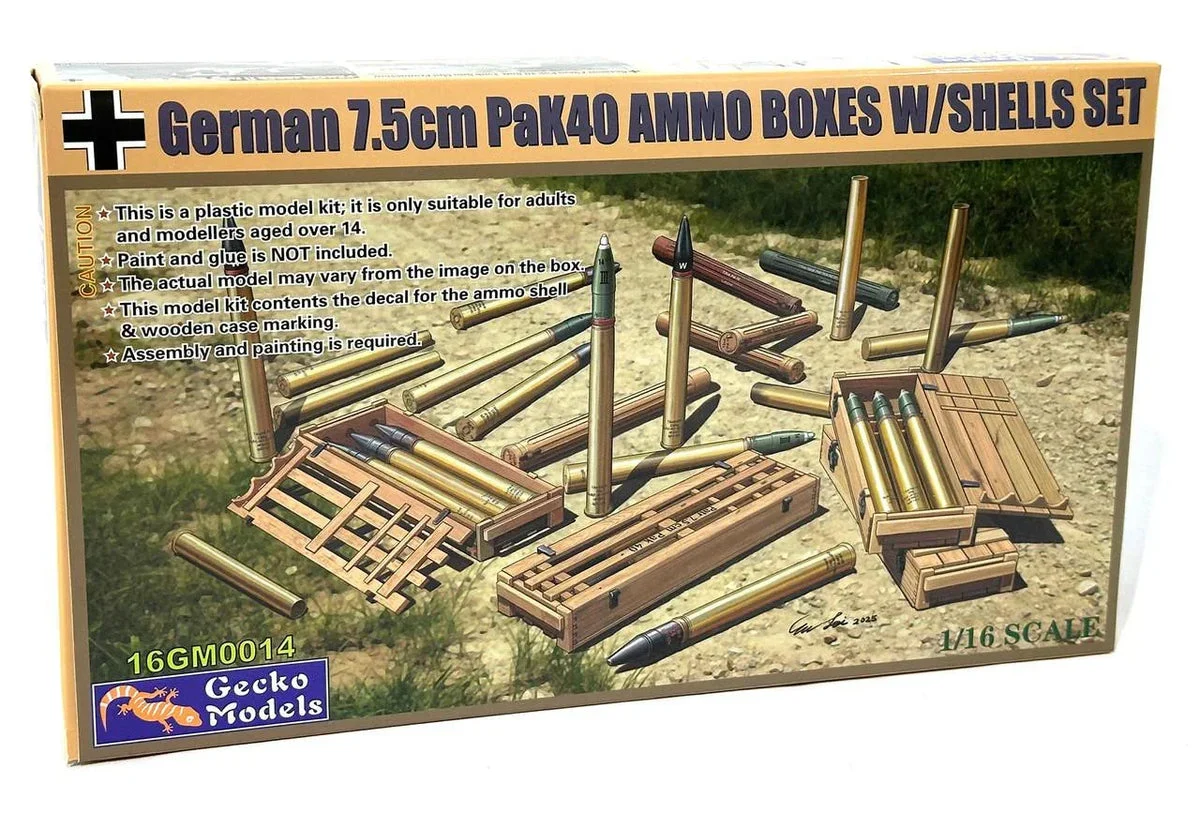 1/16 Gecko Models German 7.5cm PaK40 Ammo Boxes with Shells Set 16GM0014