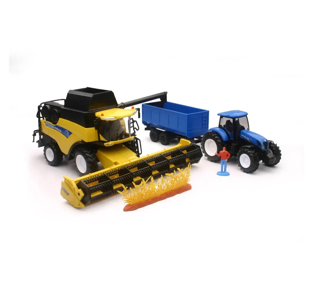 1/32 New-Ray New Holland Harvester w/ Farm Tractor Trailer Set 5765