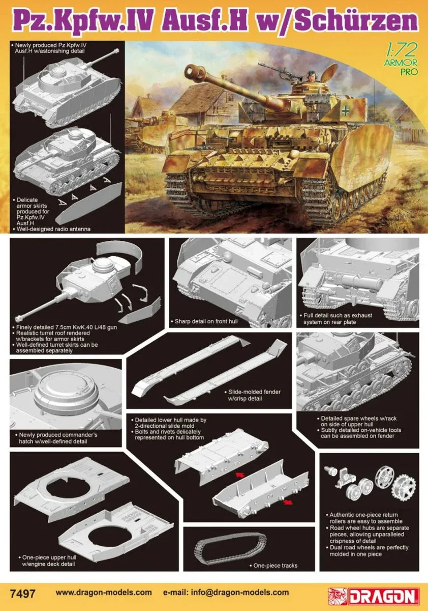 1/72 Dragon Model Pz.Kpfw. IV Ausf. H w/Schürzen 7497 - Dragon Models