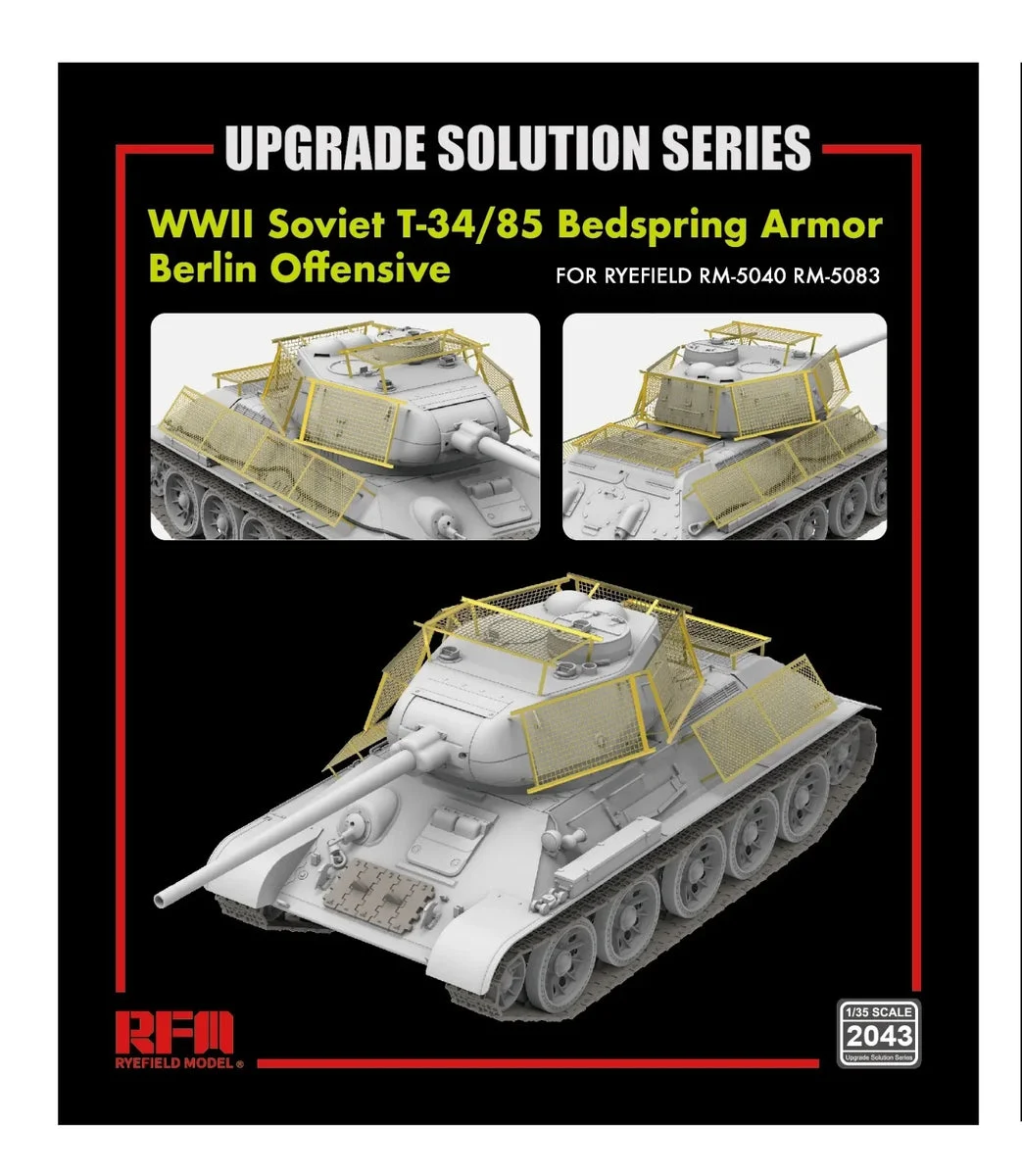 1/35 Ryefield Models WWII Soviet T-34/85 Bedspring Armor Berlin Offensive 2043