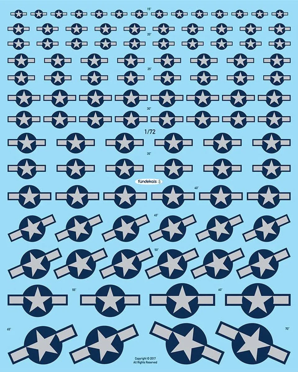1/72 Fundekals STARS & BARS GRAY WWII 72010