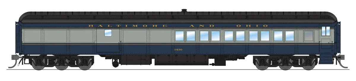 HO Broadway Ltd B&O Coach-Baggage Combine #1430 Blue/Gray/Imitation Gold 9112