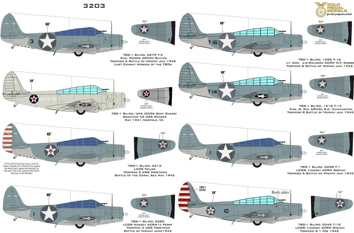 1/32 Gold Medal Decals - TBD-1 Devastator Trumpeter - Wartime 3203D