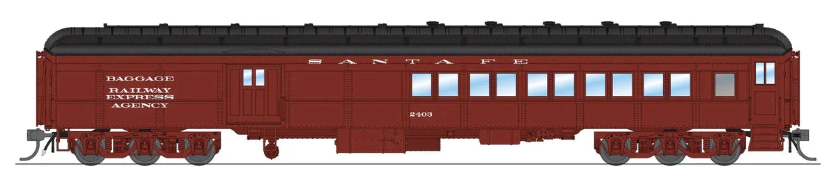 HO Broadway Ltd ATSF Coach-Baggage Combine #2403 Mineral Red with White 9110