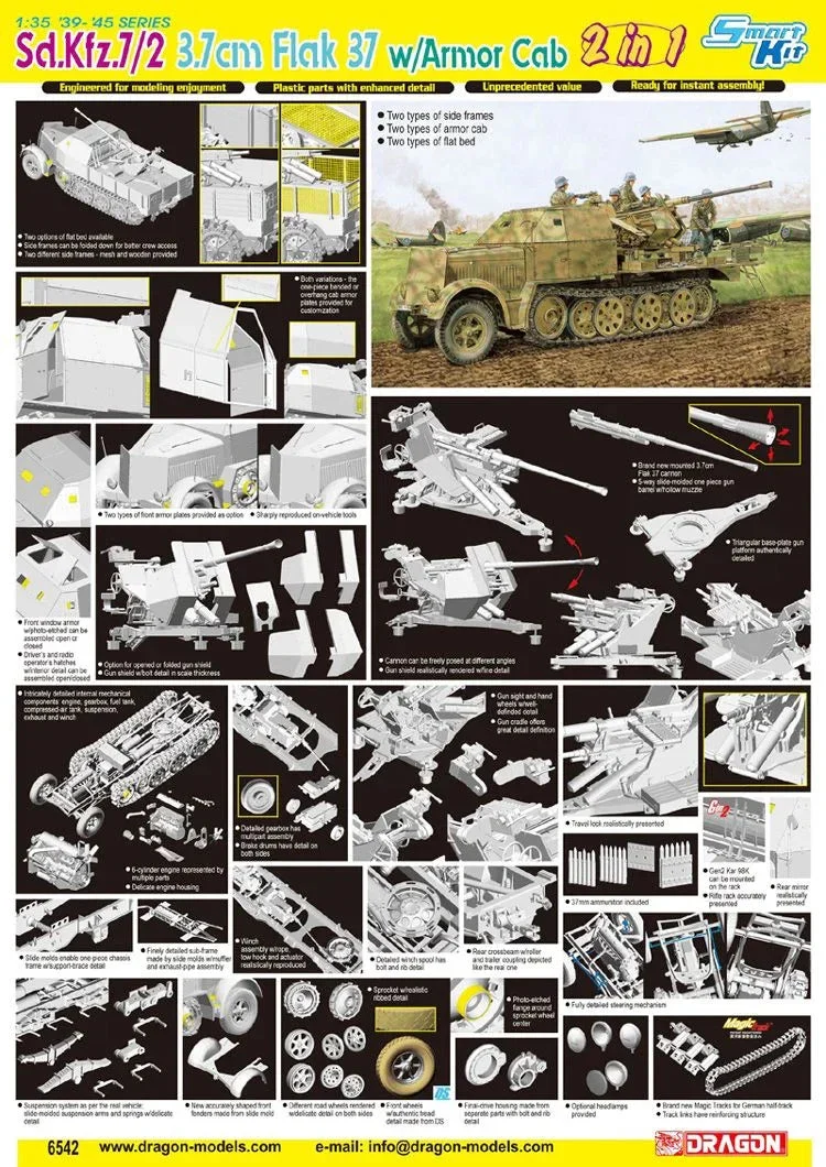 1/35 Dragon Model Sd.Kfz. 7/2 3.7cm Flak 37 w/Armor Cab 6542 - Dragon Models