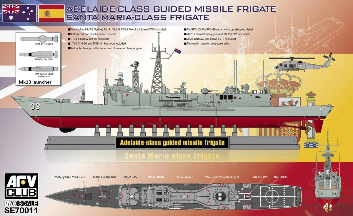 1/700 AFV ADELAIDE-Class Guided Missile Frigate & SANTA MARIA-Class Frigate SE70011