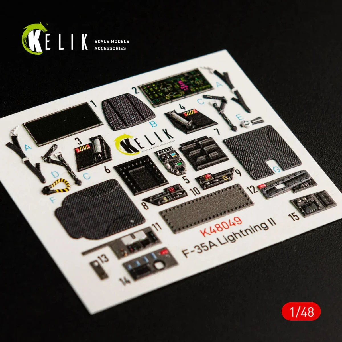 1/48 Kelik F-35A Lightning II interior 3D decals for Meng kit K48049
