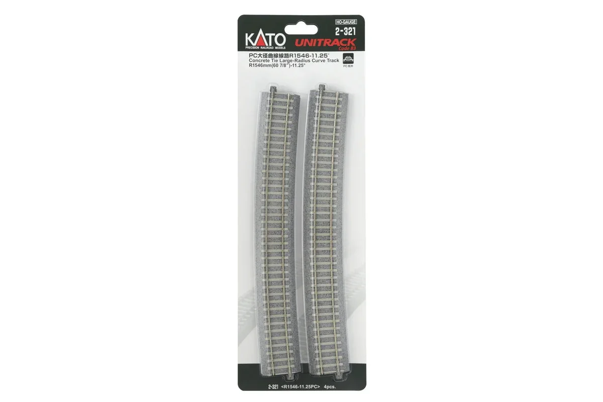 HO Kato Concrete Tie Large-Radius Curve (60 7/8″) -11.25″ [4pcs] 2-321
