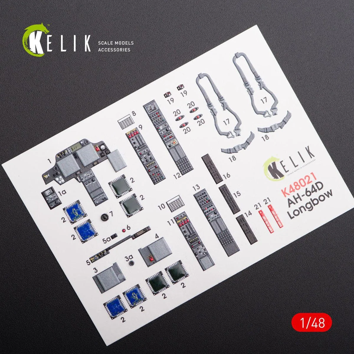 1/48 Kelik AH-64D Apache longbow interior 3D decals for Hasegawa kit K48021