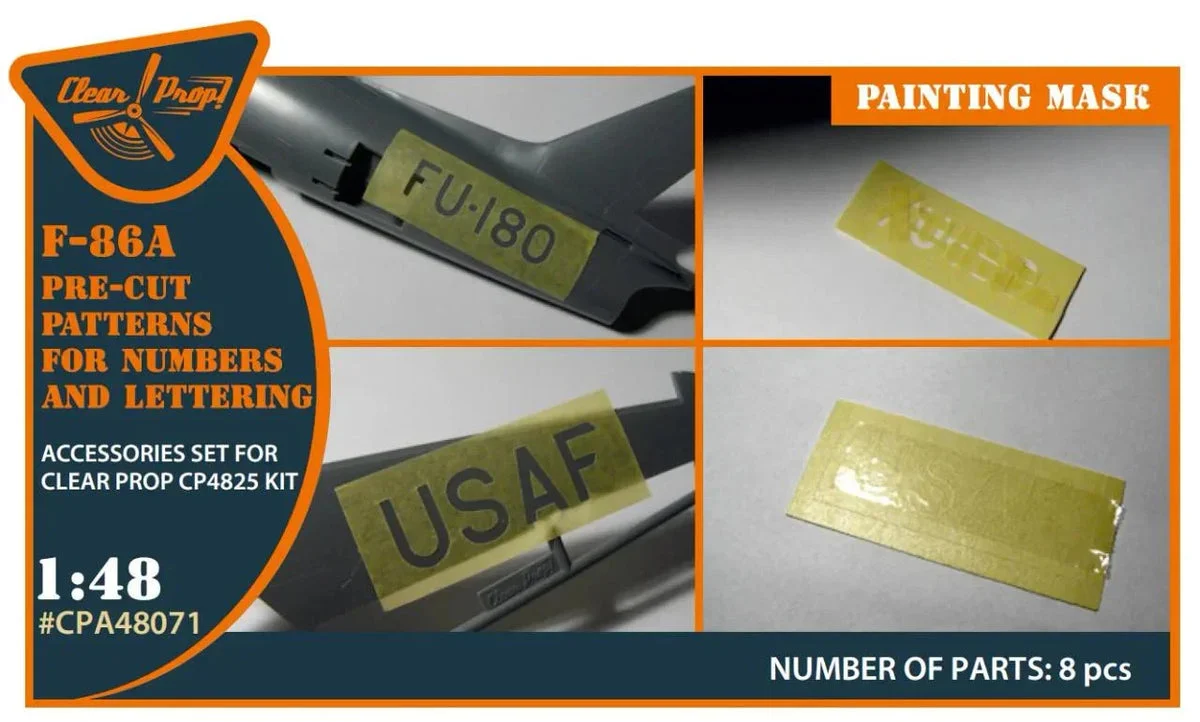1/48 Clear Prop F-86A Pre-Cut Patterns for Numbers and Lettering Painting Mask (CP4825) A48071