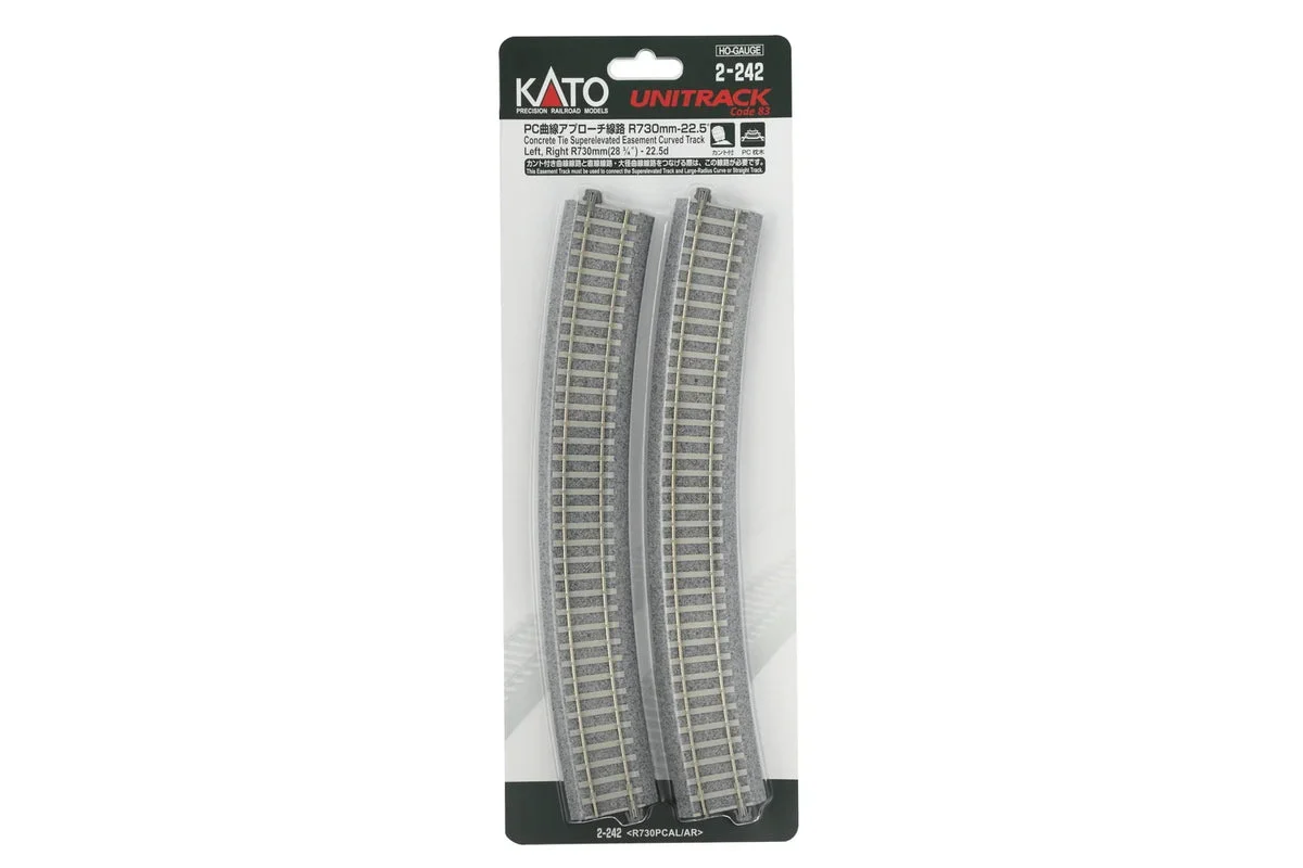 HO Kato 730mm (28 3/4″) Radius 22.5' CT Easement Track Left + Right 2-242