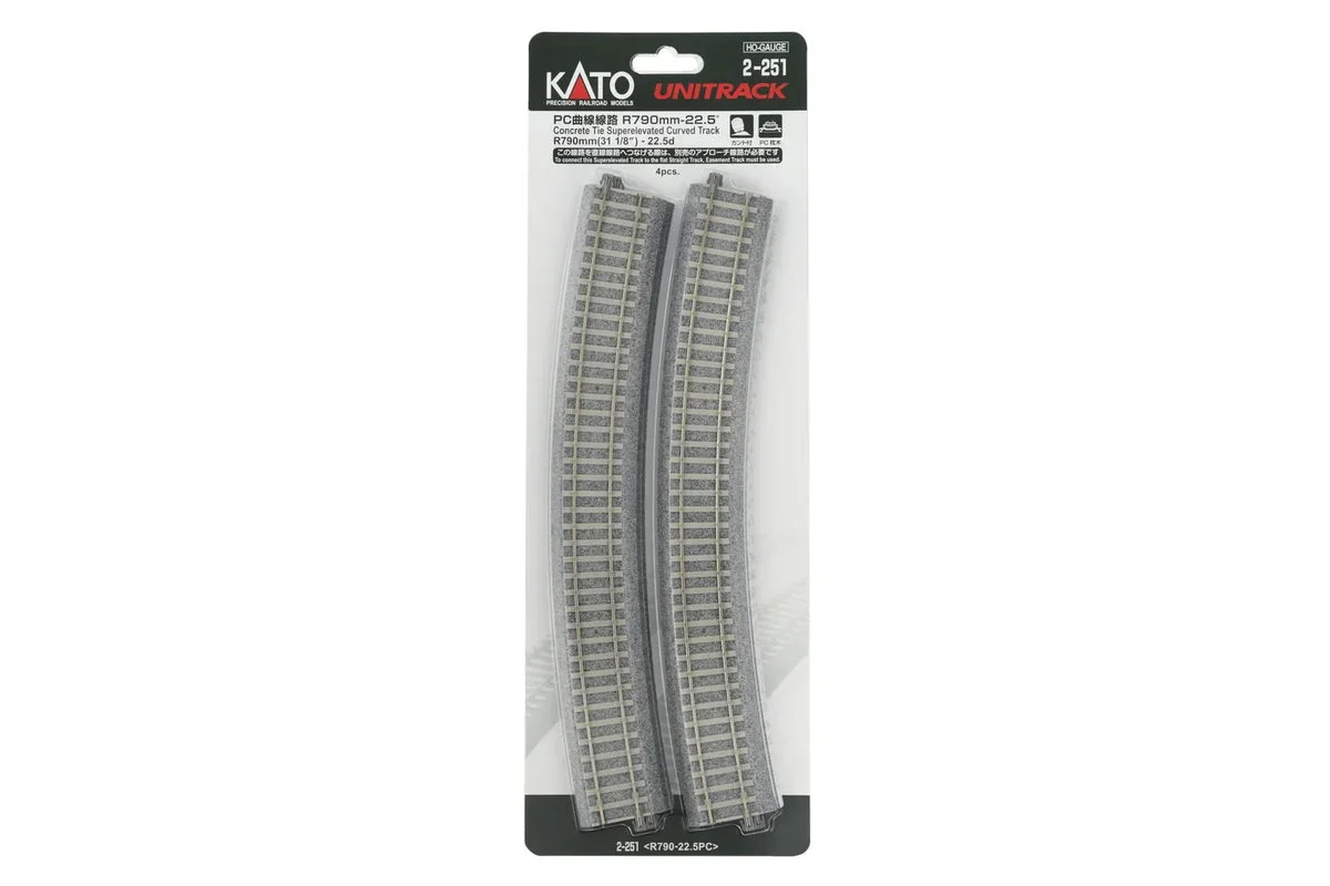 HO Kato 790mm (31 1/8″) Radius 22.5' CT Superelevated Curve Track [4pcs] 2-251