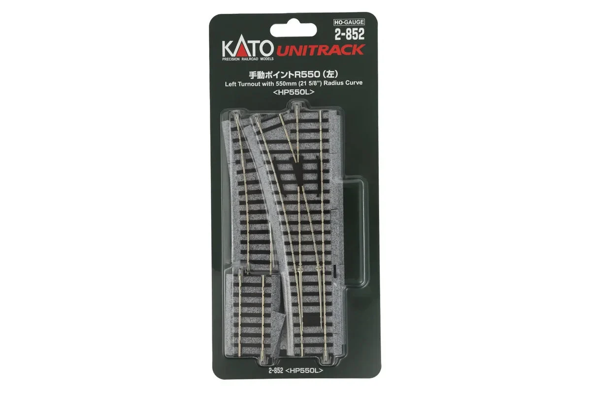 HO Kato Manual Left Turnout #4 w/ 550mm (21 5/8) Radius Curve 2852