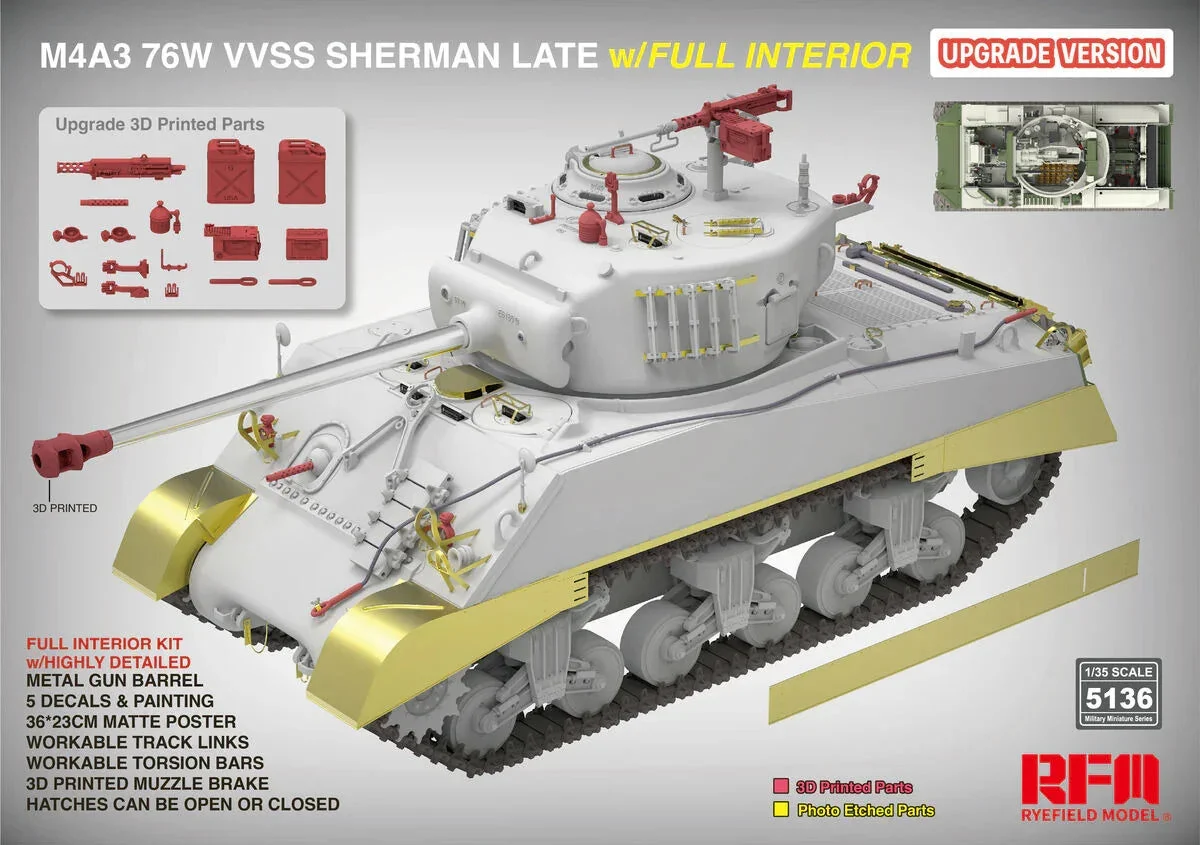 1/35 Ryefield Models M4A3 Sherman 76W VVSS Late w/Interior (Updated Version) 5136